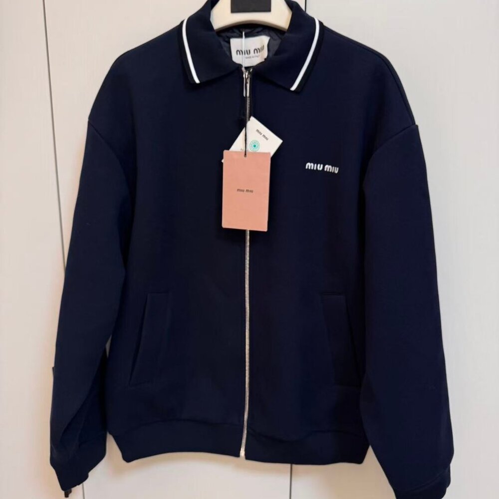 MIUMIU SS25 Knit Cotton Logo Fitted Jacket for Women